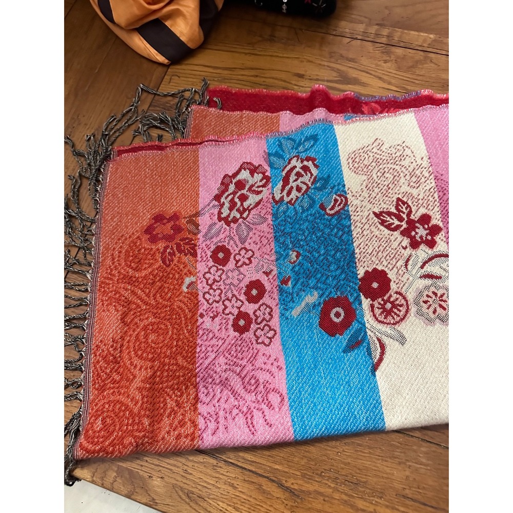 bright colored scarf with fringe floral